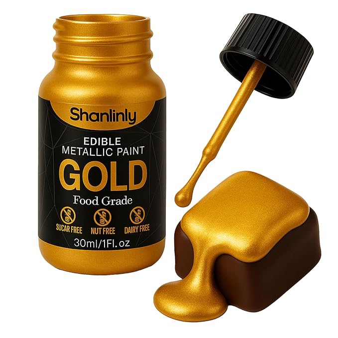 Shanlinly Gold Edible Luster Dust - 30ml Liquid Edible Cake Paint Gold Metallic Food Coloring