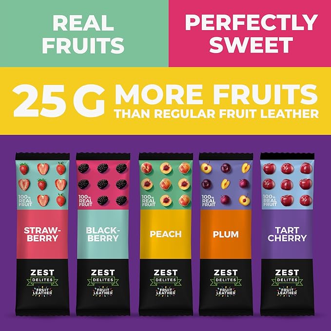 Fruit Snacks by Zest Delites, Fruit Leather Bars, Healthy Snacks for Adults & Kids, Vegan
