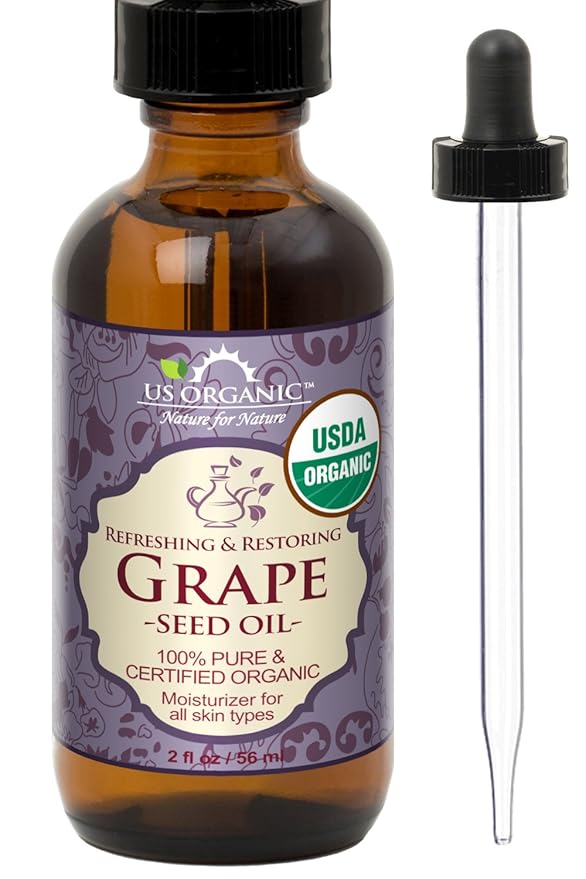 US Organic Grape Seed Oil, USDA Certified Organic, 100% Pure & Natural, Cold Pressed Virgin