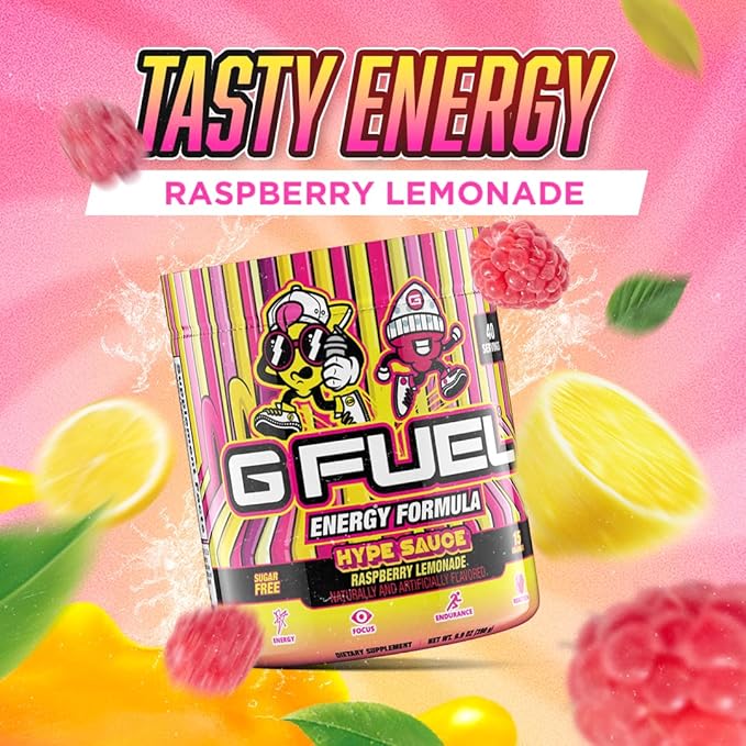 G Fuel Hype Sauce Energy Drink Powder, Pre Workout Caffeine Mix for Gaming, Sugar Free Focus Amino