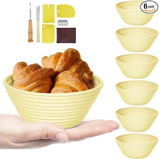 Silicone Banneton, Sourdough Bread Baskets (Set of 6, 5 Inch), Round Proofing Bread Bowls with