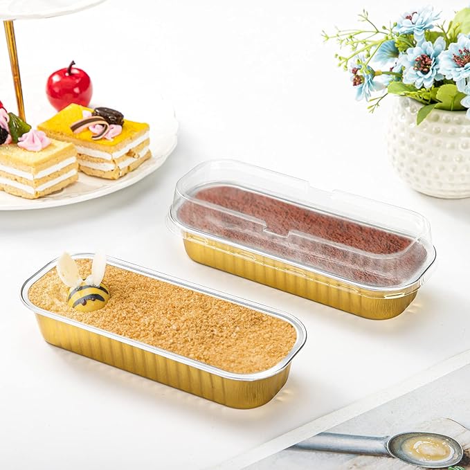 EUSOAR Gold Cupcake liners with Lids, 50pcs 6.8oz 6.5"x2.5"x1.2" Aluminum Disposable Ramekins Pan