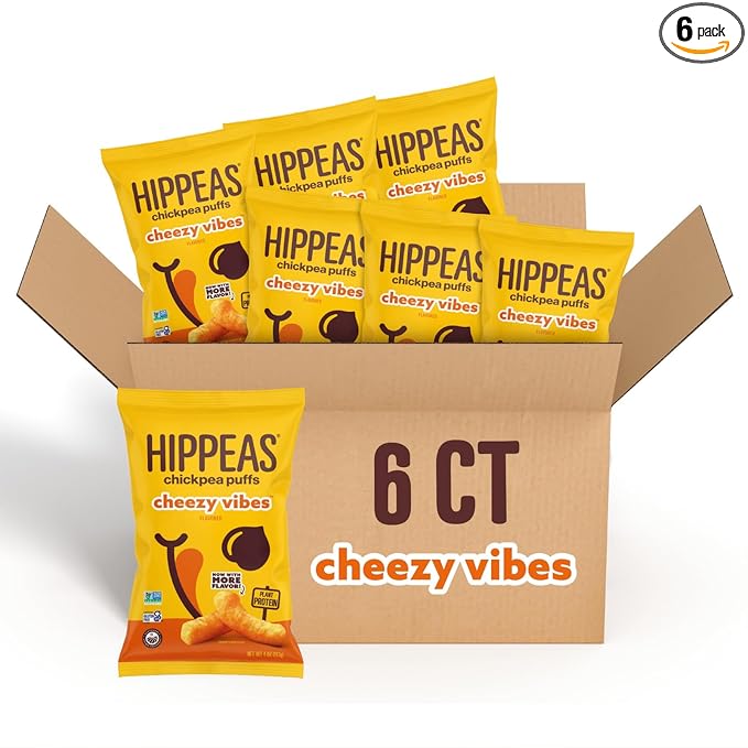 Hippeas Chickpea Puffs, Cheezy Vibes, 4 Ounce (Pack of 6), 4g Protein, 3g Fiber, Vegan