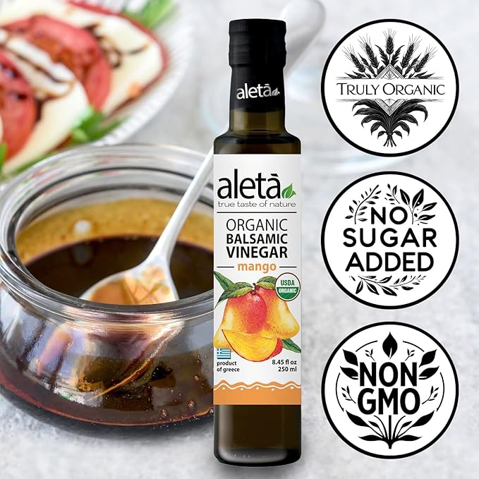Aleta Farms Balsamic Vinegar, Mango Infused Organic Balsamic Vinegar, Aged, Flavored, USDA Organic