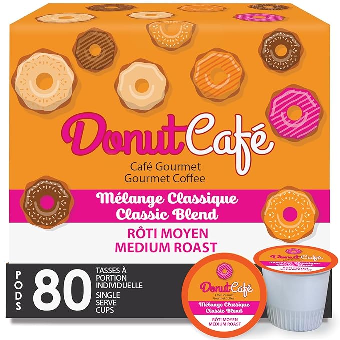 Donut Café - Coffee Gourmet Pods, Classic Blend, Medium Roast – Non-GMO, Gluten Free – Compatible