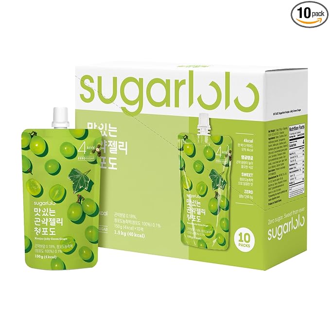 Sugarlolo Konjac Sweet Green Grape Jelly Snack - Vegan Jello with Zero Sugar | Only 4 Calories per
