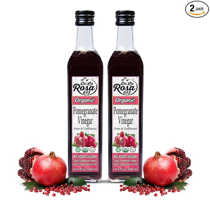 De La Rosa Organic Pomegranate Vinegar, Pure & Unfiltered, Vegan, Gluten Free & Kosher, Great for