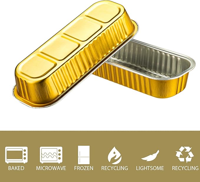 EUSOAR Gold Cupcake liners with Lids, 50pcs 6.8oz 6.5"x2.5"x1.2" Aluminum Disposable Ramekins Pan
