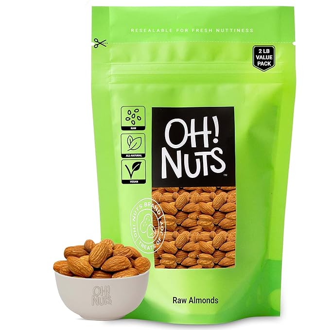 Oh! Nuts Almonds - Raw - 100% Natural - 2 lb - High-Protein Whole Almonds - Packed in New York