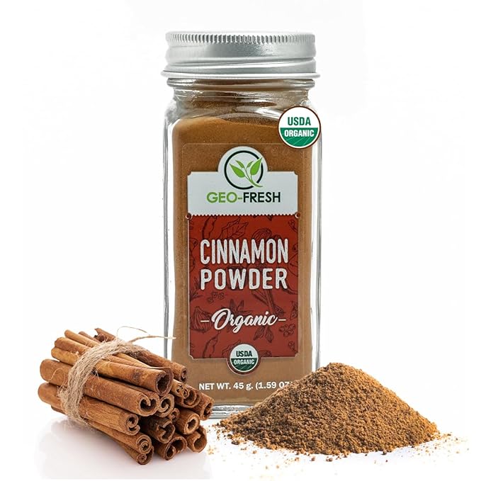 Geo-Fresh Organic Cinnamon Powder ??1.59 oz Glass Jar ??Cassia Cinnamon Powder Organic ??USDA