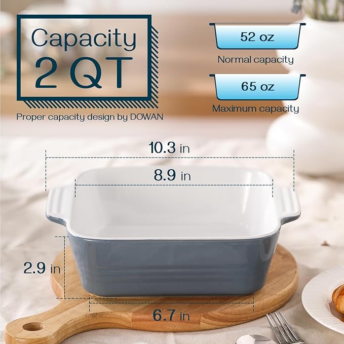 DOWAN 8x8 Baking dish, Square Baking Pan, Ceramic Casserole Dishes for Oven, Cake Pan with Handle