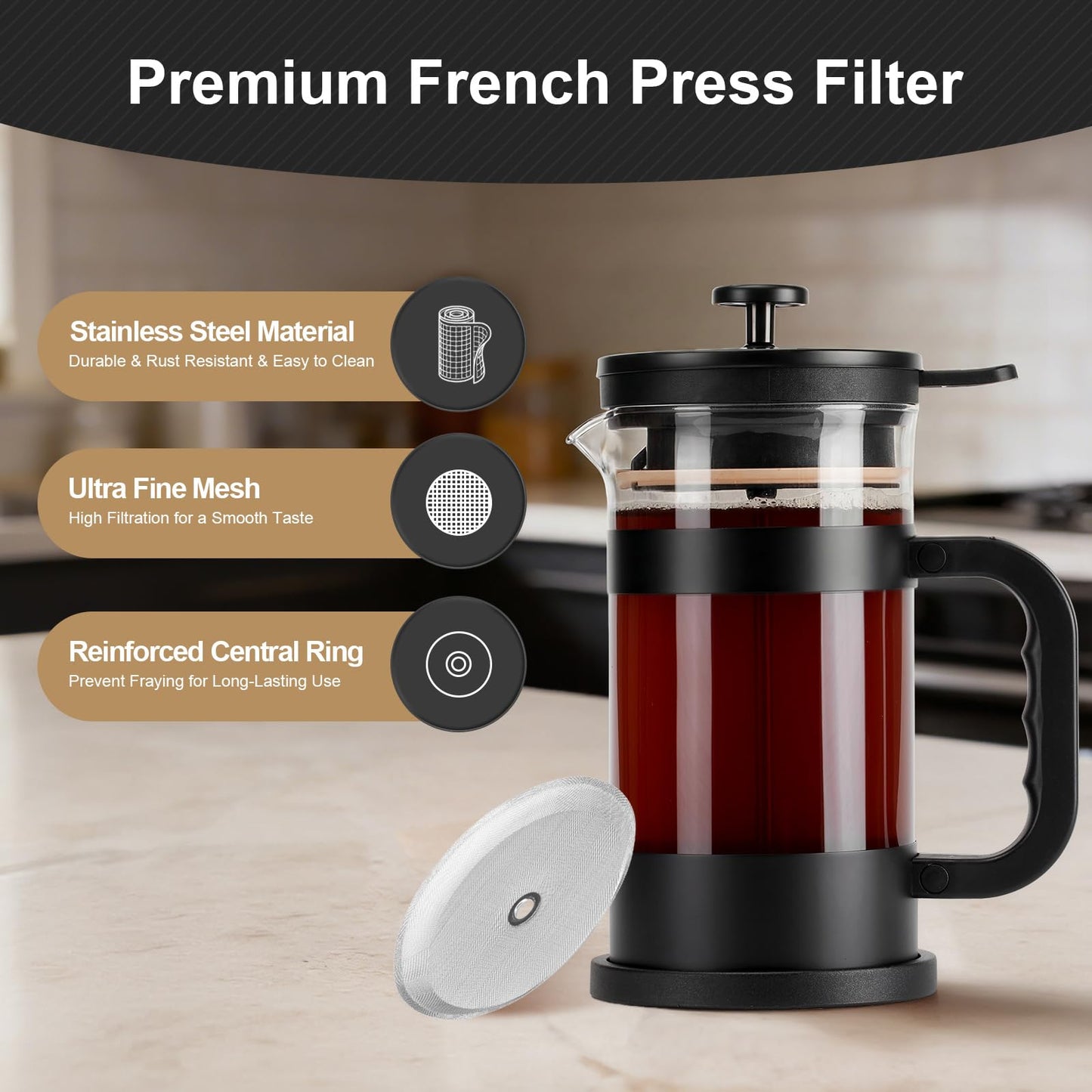 6 Packs French Press Filters Replacements, 4 Inch Premium Stainless Steel French Press Screen