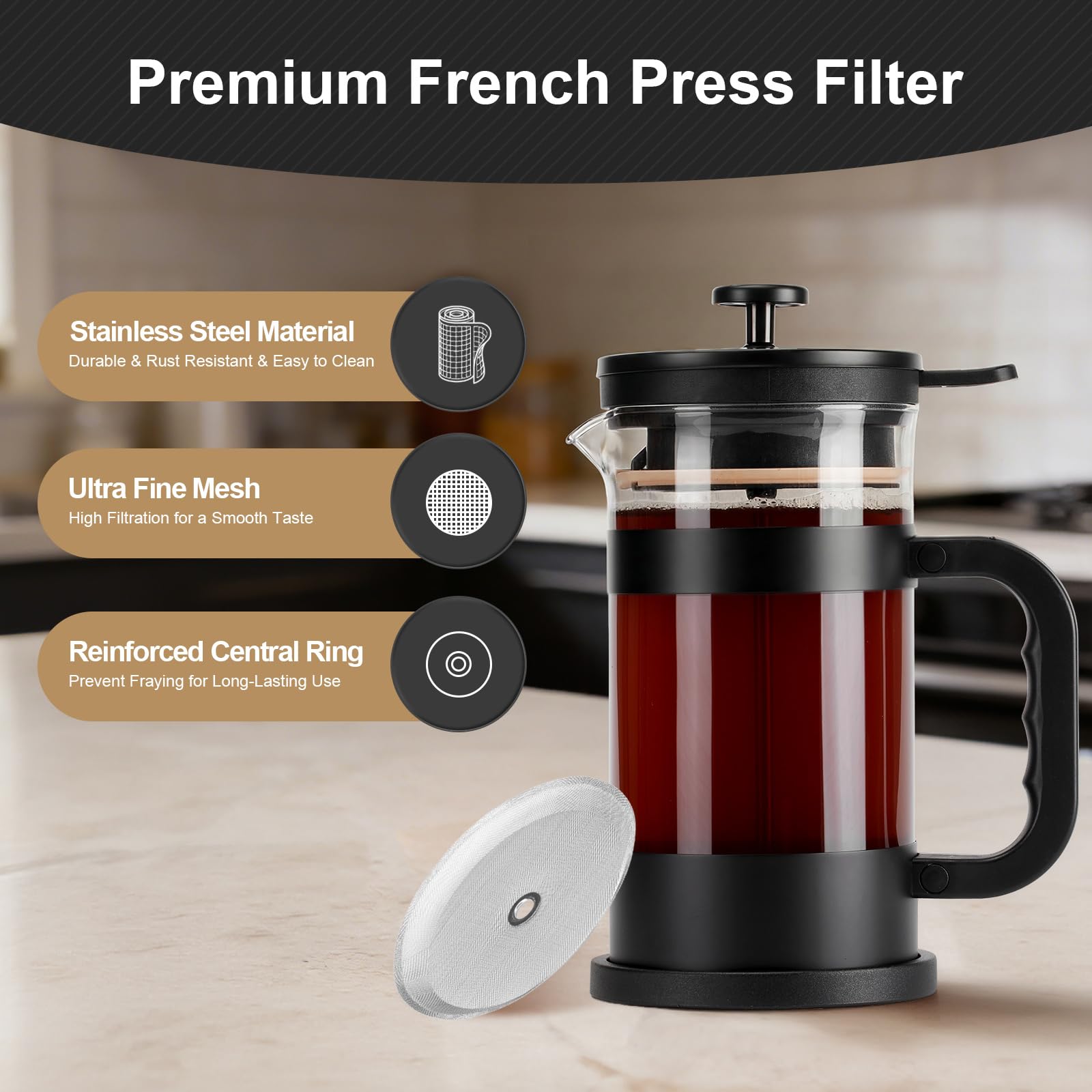6 Packs French Press Filters Replacements, 4 Inch Premium Stainless Steel French Press Screen