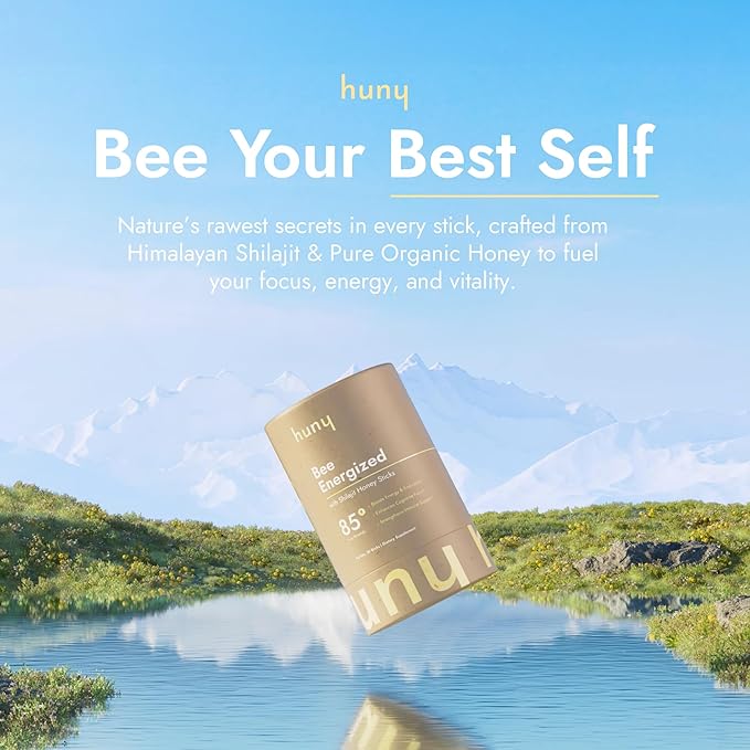 HUNY Bee Energized with Shilajit Honey Sticks | 85+ Trace Minerals for Clean Energy, Focus & Immune