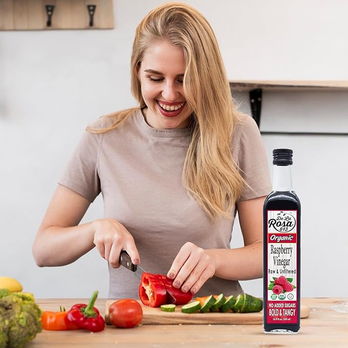 De La Rosa Organic Raspberry Vinegar, Raw & Unfiltered Pure Vinegar, Vegan, Gluten Free & Kosher