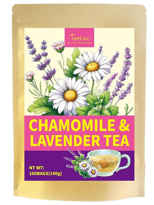 TeeLux Chamomile Lavender Tea Bags, Chamomile & Lavender & Lemon Balm Herbal Tea, Caffeine Free