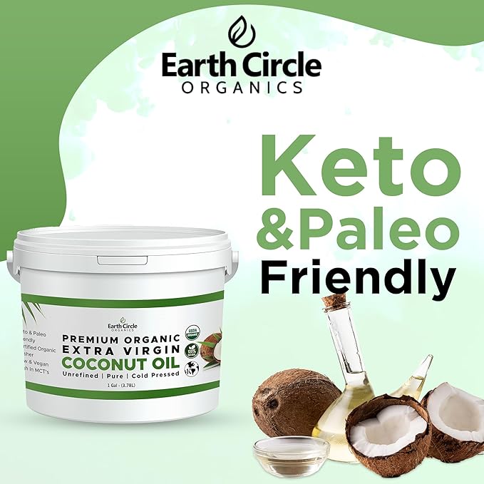 Earth Circle Organics Premium Ultra-Pure UNREFINED Cold Pressed Organic Extra Virgin Coconut Oil