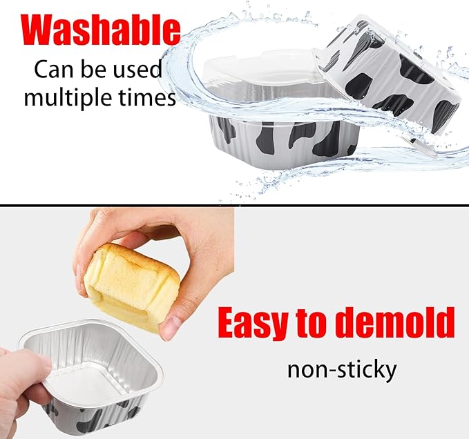 100 Pack 5oz Aluminum Pans with Lids Mini Square Foil Baking Cups with Lids Cupcake Baking Holders