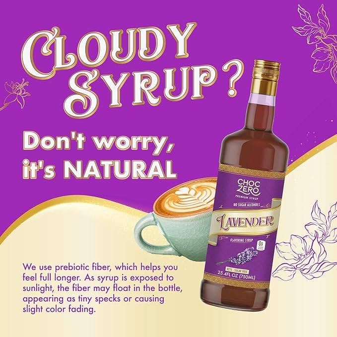ChocZero Coffee Syrup, Lavender Flavor, Sugar Free Syrup for Drinks, Keto Friendly, 25.4 Fluid