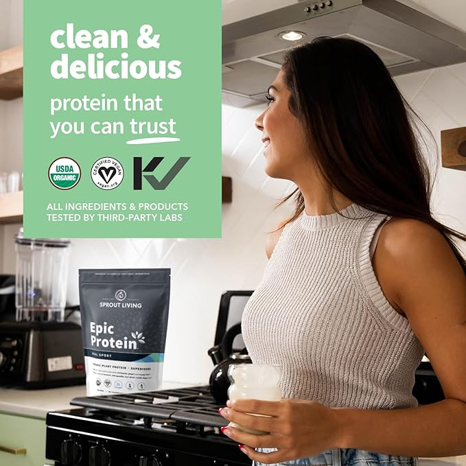 Sprout Living, Epic Protein, Plant Based Protein & Superfoods Powder, Real Sport | 24 Grams Organic