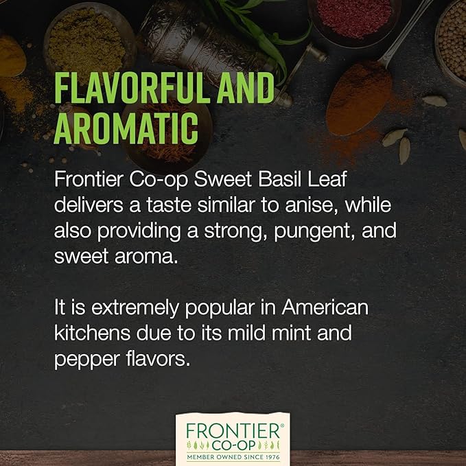 Frontier Co-op Sweet Basil Leaf, 1-Pound Bulk, Popular on Pizza & DIY Body Care As An Essential