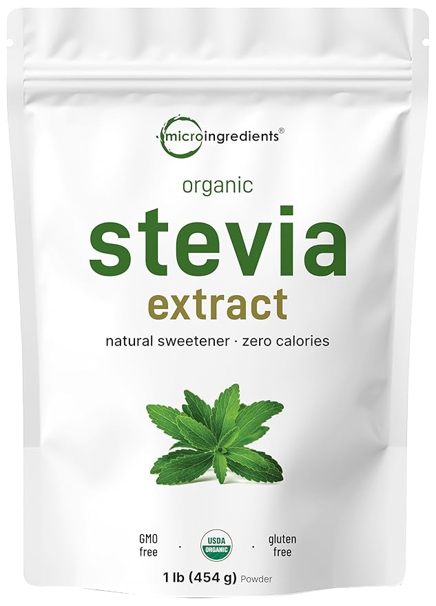 Pure Organic Stevia Powder, 1 Pound (2,837 Servings), Highest Grade Stevia Green Leaf Extract Reb-A