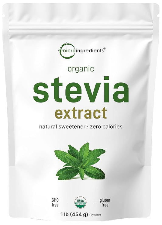 Pure Organic Stevia Powder, 1 Pound (2,837 Servings), Highest Grade Stevia Green Leaf Extract Reb-A