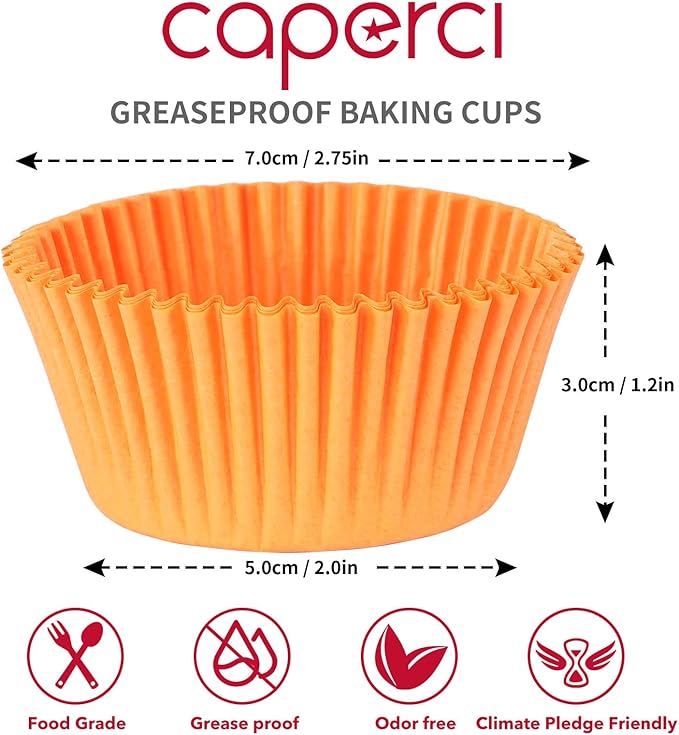 Caperci Standard Orange Cupcake Muffin Liners 500-Count, No Smell, Food Grade & Grease-Proof Paper