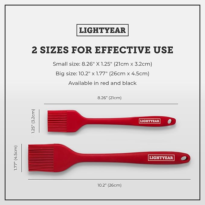 Lightyear Silicone Basting Pastry Brush Set (2 Pcs) ❘ 450°F Heat Resistant Oil Brush for Your