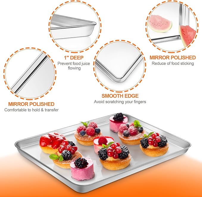 CEKEE Baking Sheet Set of 12, Stainless Steel 16 Inche Cookie Sheets for Baking, Baking Sheet Pan