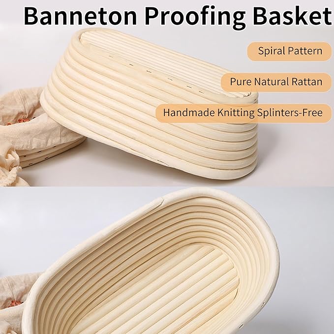 Banneton Bread Proofing Basket, 2 Pack 10 Inch Oval Sourdough Proofing Basket, Sourdough Bread