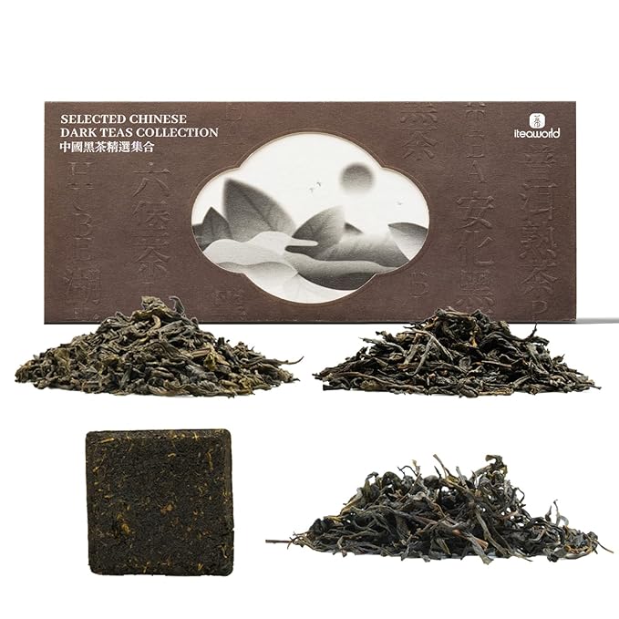 iTeaworld Chinese Dark Tea Sampler, Includes Aged Pu'erh, Liu Bao, Anhua, Hubei, 20 Packs with 20