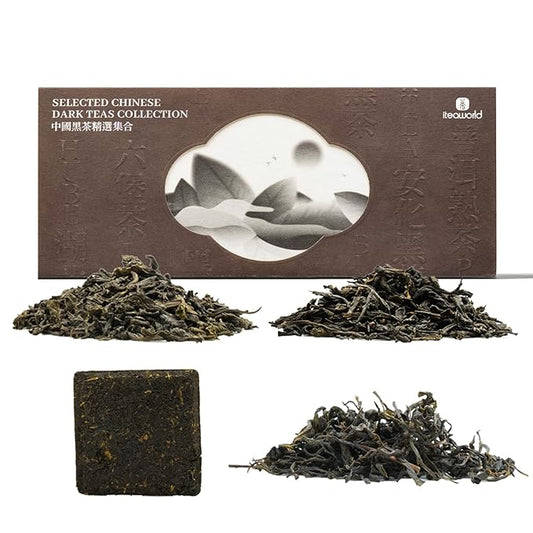 iTeaworld Chinese Dark Tea Sampler, Includes Aged Pu'erh, Liu Bao, Anhua, Hubei, 20 Packs with 20