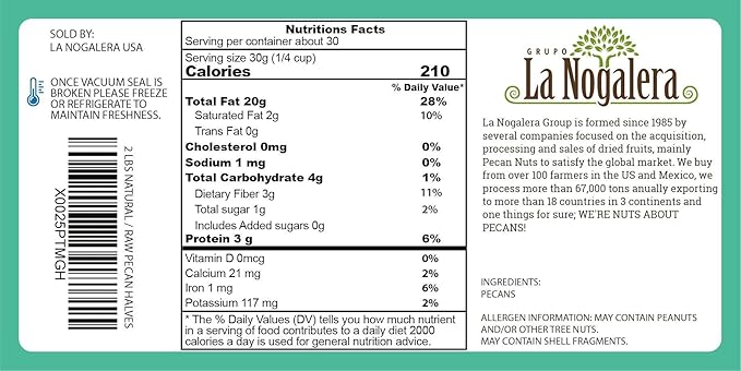 La Nogalera - 2 lbs Natural shelled pecan halves. Raw pecan nuts that compare to organic, NO SHELL