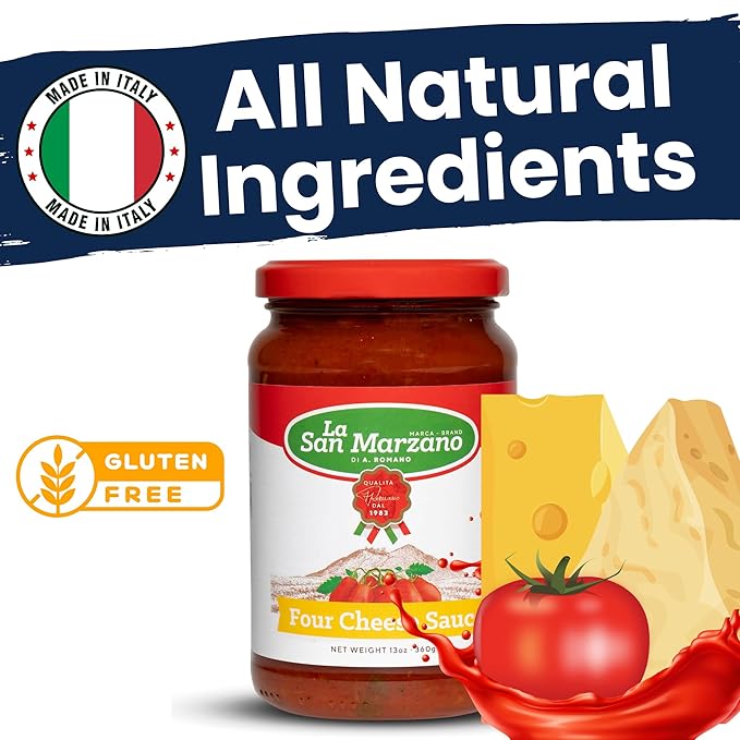 La San Marzano Four Cheese Sauce, 13 oz, Pasta Sauce Made in Italy, All Purpose Tomato Premium