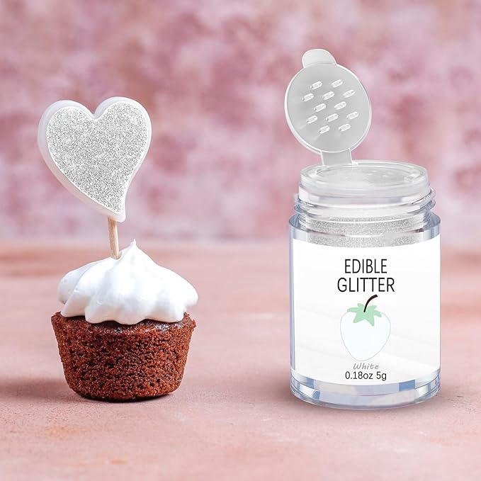 White Edible Glitter Glimmer Powder for Cakes Drinks - Colaele 5 grams Food-Grade Luster Dust