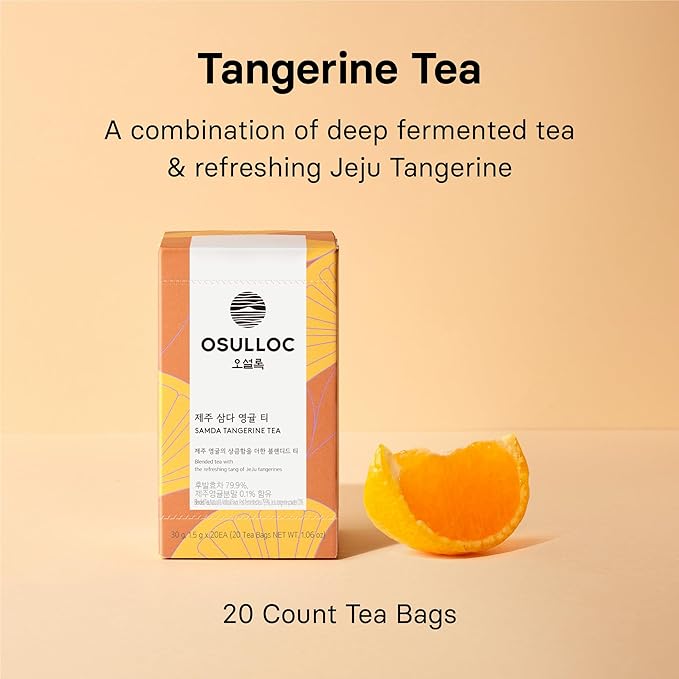 OSULLOC Tangerine Tea (Fresh Jeju Tangerine Flavor), Fruit tea Blend, Premium Teabags from Jeju