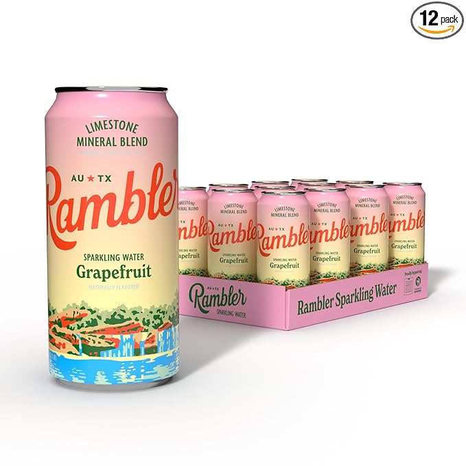 AUTX RAMBLER Sparkling Water, Texas Limestone Mineral Blend, Grapefruit Flavor, 16-Ounce Tallboy