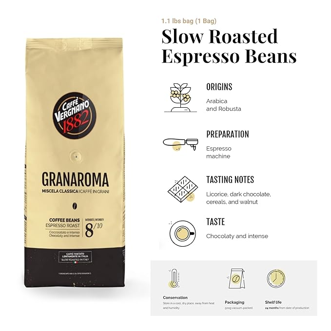 Caffe Vergnano 1882 Granaroma, Espresso, & Antica Bottega Whole Bean Arabica Medium Espresso Roast