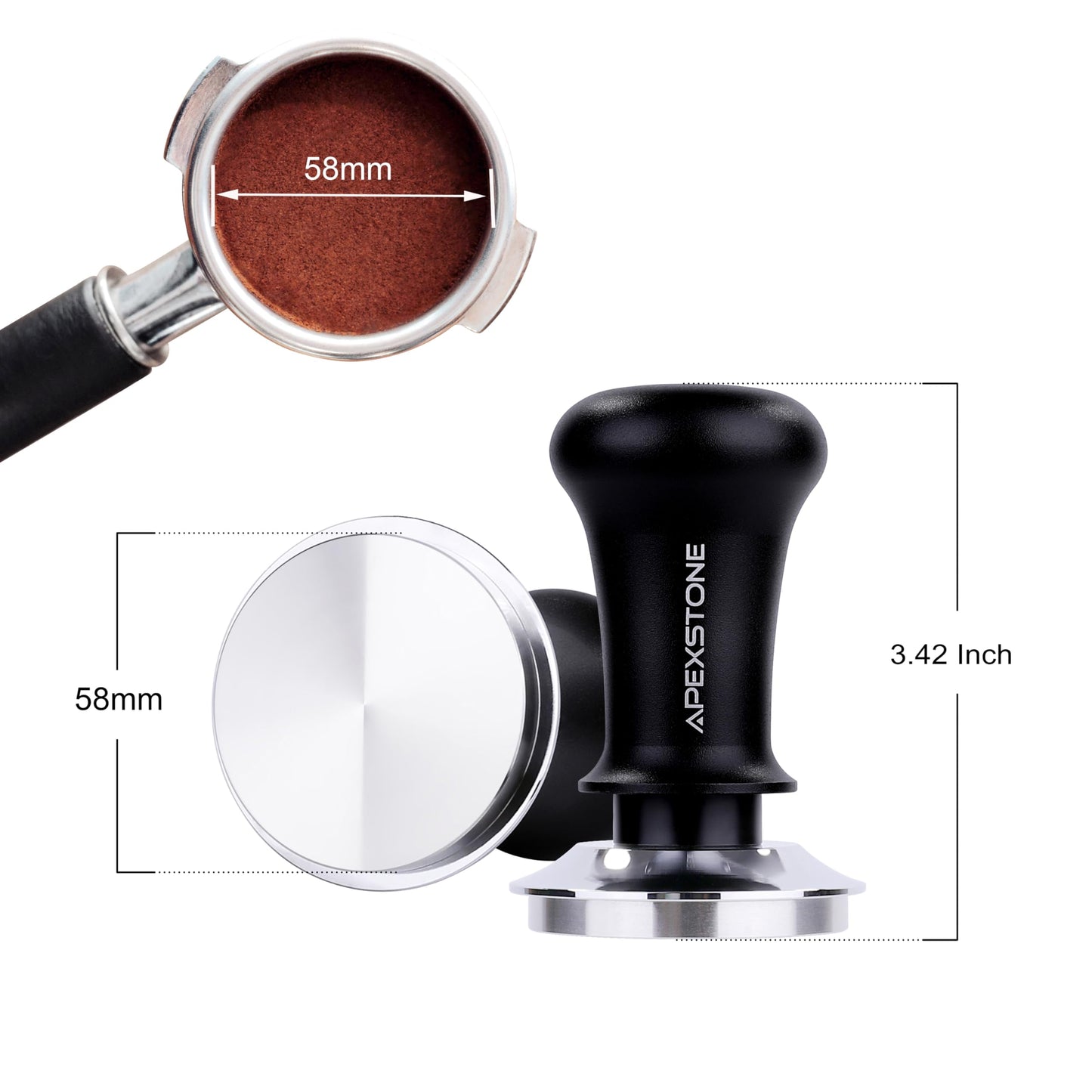 Apexstone 58mm Espresso Tamper, Spring Loaded Coffee Tamper with Stainless Steel Base, Professional
