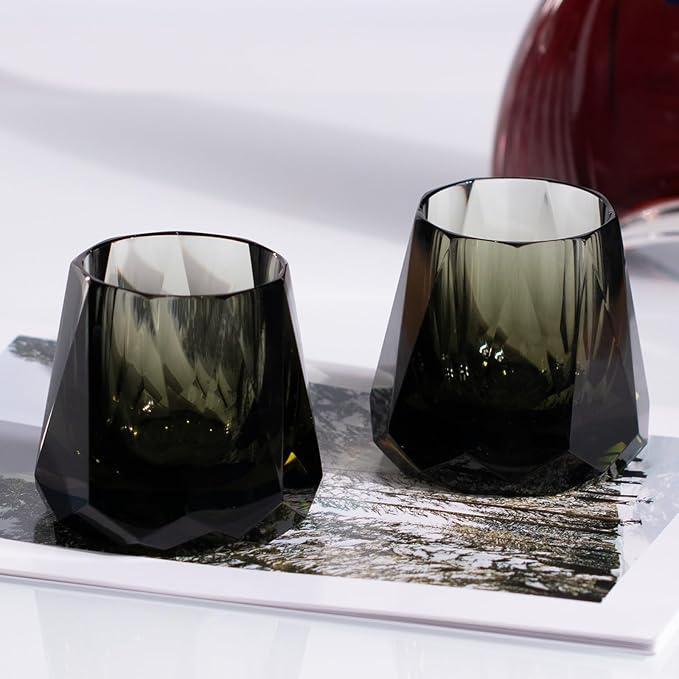 KAMMAK Crystal Whiskey Glasses Set of 2, 5.3oz Old Fashioned Glasses Stemless, Hand Blown Colored