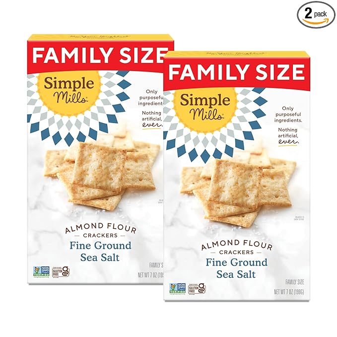 Simple Mills Almond Flour Crackers, Family Size, Fine Ground Sea Salt - Gluten Free, Vegan, Healthy