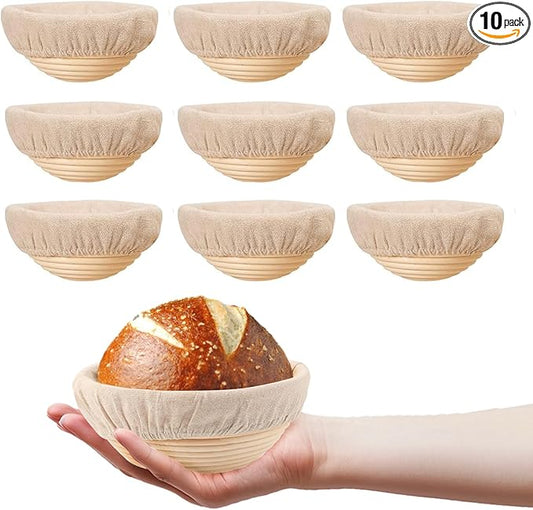 5 inch Round Mini Banneton Bread Proofing Basket Sourdough Bread Baking Supplies Set of 10