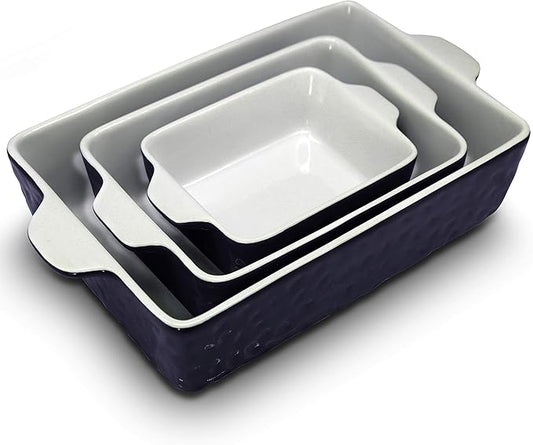 NutriChef 3-Piece Ceramic Casserole Dishes for Oven - Heavy Duty Rectangular Lasagna Baking Pans w/