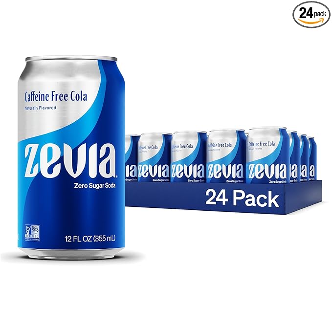 Zevia Zero Sugar Soda, Caffeine Free Cola, 12 oz Cans (24-Pack) ??Naturally Sweetened, Zero Calorie