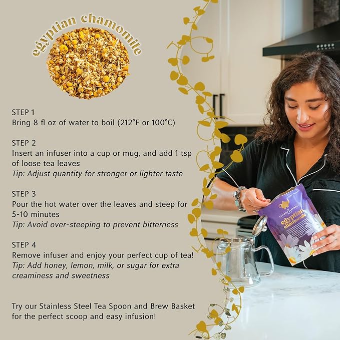 Egyptian Chamomile Tea, Organic Loose Leaf Herbal Tea – Cozy, Calming – Supports Stress Relief