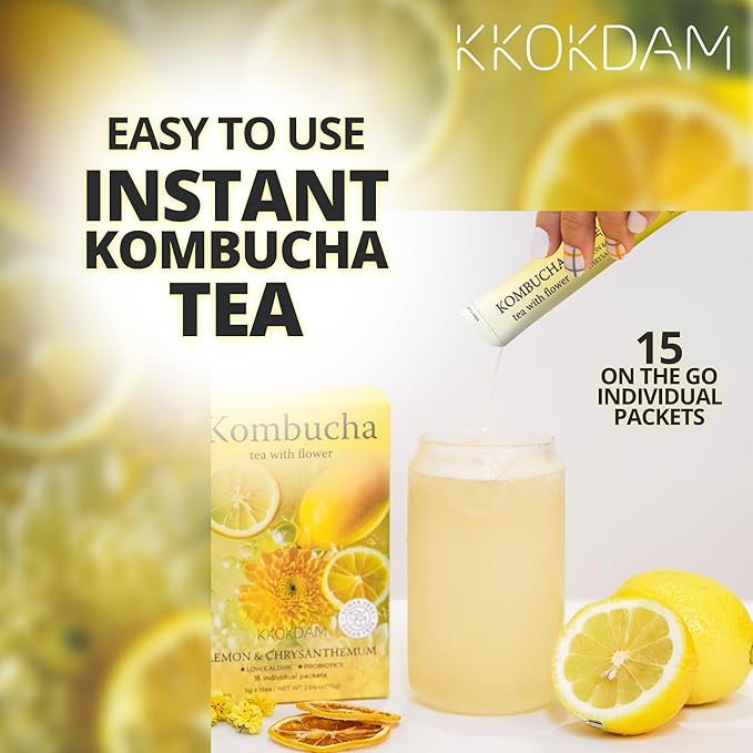 KKOKDAM Kombucha Tea - Lemon & Chrysanthemum Korean Tea - Kombucha Drinks Probiotic Support, Low