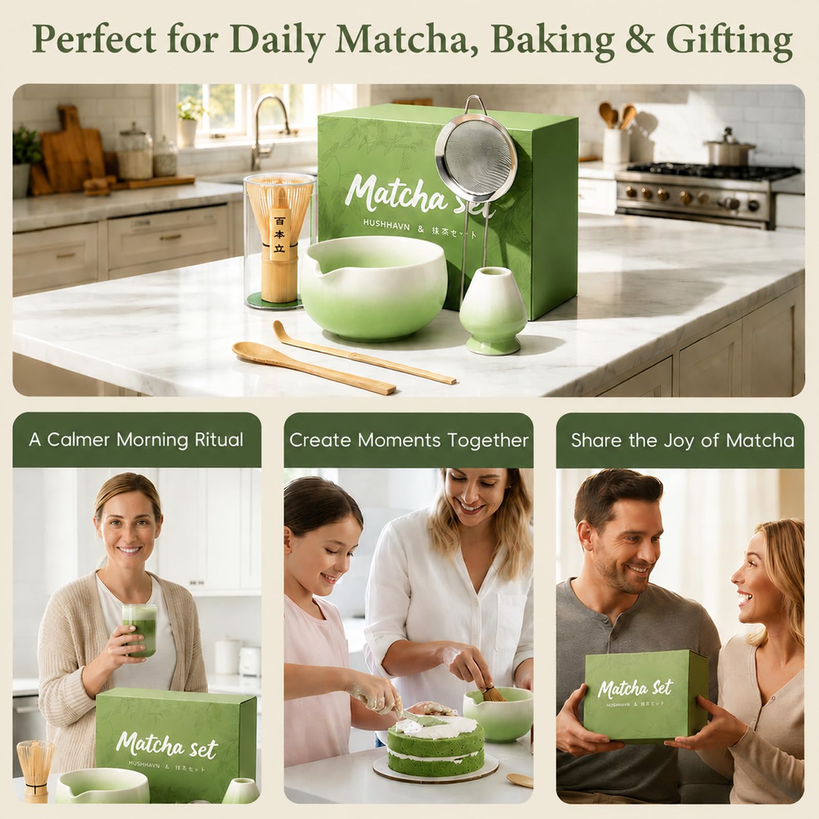 HUSHHAVN Matcha Whisk Set with Ceramic Bowl & Bamboo Chasen