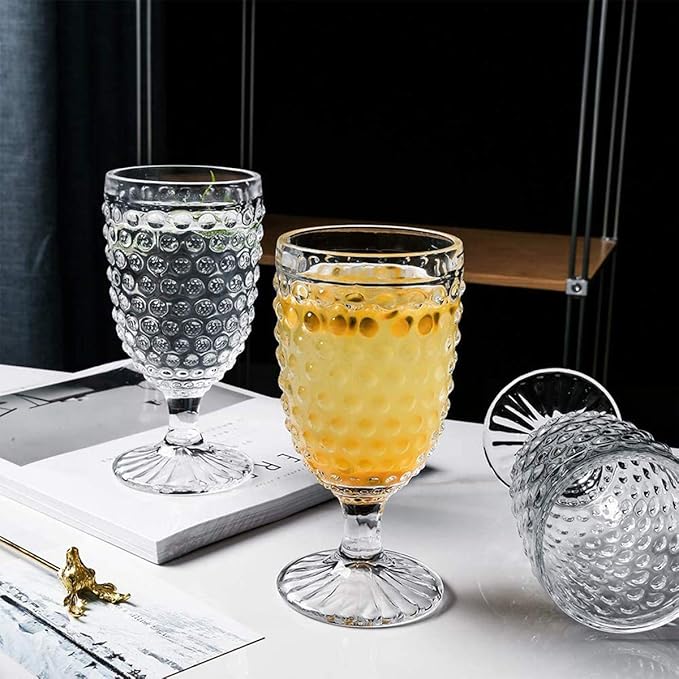 Hobnail Drinking Glasses Goblet Water set of 6, 13 oz Iced Tea Glasses Ideal for Soda Wine Milk