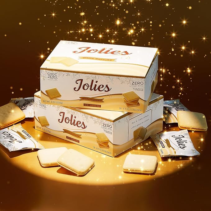 ChocZero Chocolate Cookies, White Chocolate Jolies, Gluten Free, No Added Sugar, 20 Crispy